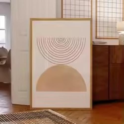 Image géométrique abstraite beige cadre inclus pour habiller un mur