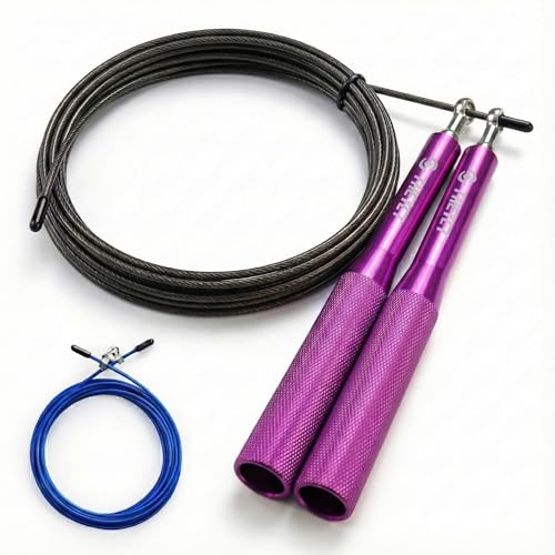 THEYET Comba Crossfit Alta Velocidad de Aluminio | Cuerda de Saltar Profesional Ajustable Ligera Hombre y Mujer | Entrenamiento y Competicion Boxeo Cross Training Gimnasio Fitness Gym | Cable Extra