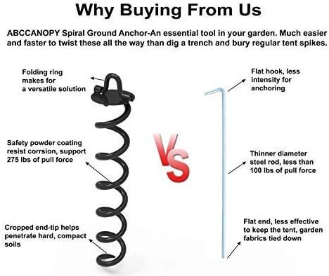 Miniatura 6 de ABCCANOPY Anclaje de suelo en espiral de 16 pulgadas con amarre para perro para columpios de anclaje, tienda de campaña (negro)