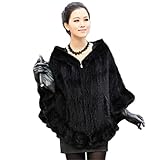 YR Lover Women's Real Mink Fur Warm Stole Winter Fur Coat black