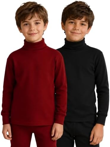 Lux Cott's Wool Boys High-Neck Full Sleeves Thermal Top | High Neck Thermal Top for Boys | Pack of 2