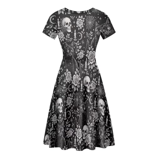 Image of HUGS IDEA Womens Puffy Swing Midi Dress Round Neck Short Sleeve Party A-Line Dresses