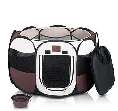 Parkland Pet Portable Foldable Playpen Exercise Kennel Dogs Cats Indoor/Outdoor Removable Mesh Shade