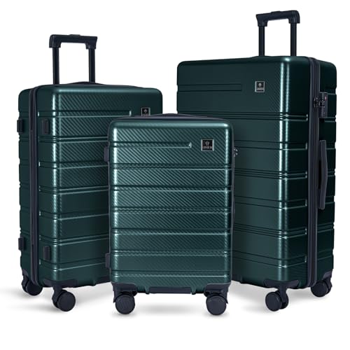 Image of Luggage Sets 3 Piece, 100% PC Hardside Luggage with Spinner Wheel TSA LOCK Lightweight Quiet Suitable for Men and Women, Family Suitable Y01 Green 20 /24 /28(Diagonal stripes)