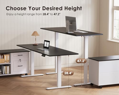Image of OffiGo 55 Inch L Shaped Electric Standing Desk with Drawers & File Cabinet Sets, Executive Sit Stand Desk, Height Adjustable Computer Desk for Home Office, Writing, Workstation, Black+White