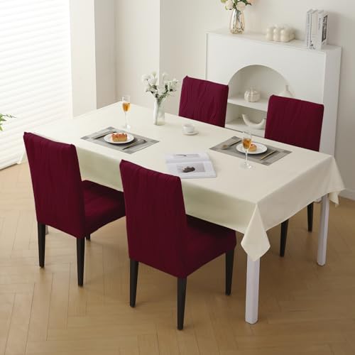 Image of HOKIPO 200 GSM Stretchable Knitting Jacquard Chair Cover Set of 4,'Nestiva Series' Burgundy (AR-6072-BRGN)