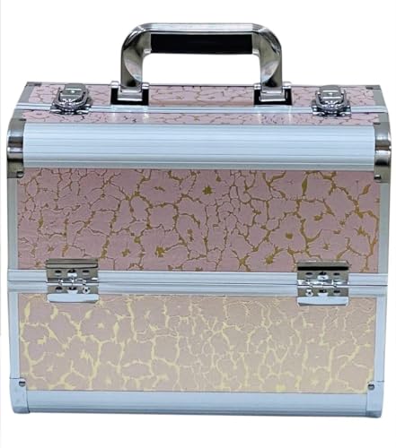 Image of Adson Professional Makeup Box Cosmetics Case Jewelry Organiser Vanity Make Up Storage Box Beauty Train Case Lockable with Keys (Cloudy Smoke Rose Gold)