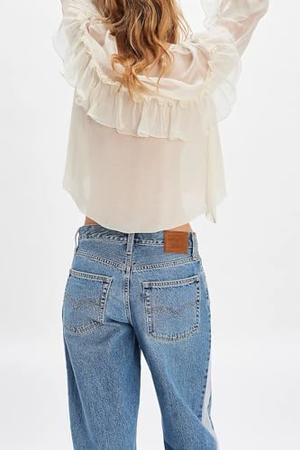 Women's Flowy Bow Front Tie Top Long Sleeve Peplum Lace Trim Chiffon Shirt Sheer V Neck Boho Ruffle Beach Blouse4