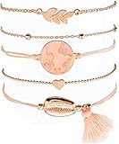 Matériau : alliage Ensemble de bracelets bohèmes en forme de feuille et de coquillage pour femme avec pendentif à franges réglable Joli et astucieux