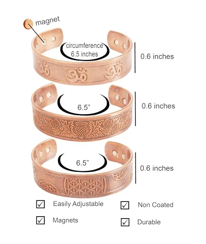 Image of Touchstone copper bracelets | gift for men women |adjustable 100% pure solid real magnetic jewelry | handmade bracelet set combo | rope braided tibetan bangles.