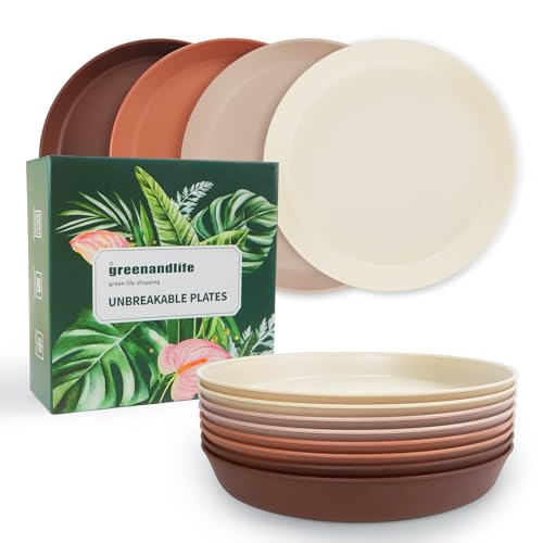 greenandlife 8er 23.5cm Teller Set, Unzerbrechliche Speiseteller, Mehrweg Kinderteller, Leicht Plastikteller, Camping Essteller, Mikrowellen& Spülmaschinenfest
