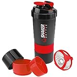VIGIND Protein Shaker Bottle - Sports Water Bottle - Non Slip 3 Layer Twist Off 3oz Cups with Pill Tray - Leak Proof Shake Bottle Mixer- Protein Powder 16 oz Shake Cup with Storage