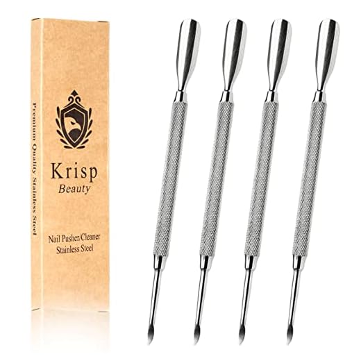 Cuticle Pusher Tools - Professional Nail Cuticle Pusher Cuticle Remover Cuticle Trimmer Spoon Shaped Nail Cleaner Dual Sided Metal Stainless Steel Manicure Pedicure for Women 4 Pack Set Krisp Beauty