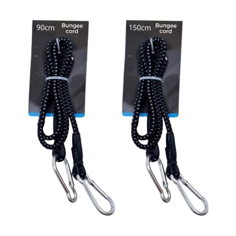 Bungee Rope with Carabina Hooks - 2 Pack 90cm and 150cm Bungee Cords with Hooks - Heavy Duty Elastic Tie Down Bungee Straps for Bicycle, Motorcycle, Car, Caravan, RVs Trunks Luggage Racks, Camping Cover