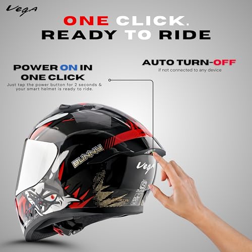 Image of Vega Bolt Bunny Premium Smart Bluetooth Full-Face Helmet - Advanced Safety, Shockproof, Aerodynamic, Comfortable Black RED L