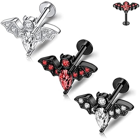 BodyAce Bat Cartilage Tragus Earrings Lip Bars, Surgical Steel Septum Nose Ring Hoops, Belly Button Bars Industrial Barbells Helix Piercing Jewellery (D:3pcs Lip Piercing Jewellery) Cover