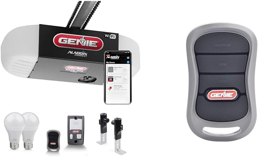 Genie Chain Glide Connect Essentials Smart Garage Door Opener - Reliable Chain Drive & authentic G3T-R 3-button Intellicode garage door opener remote with, works only on Genie openers
