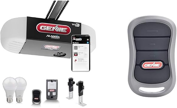 Genie Chain Glide Connect Essentials Smart Garage Door Opener - Reliable Chain Drive & authentic G3T-R 3-button Intellicode garage door opener remote with, works only on Genie openers