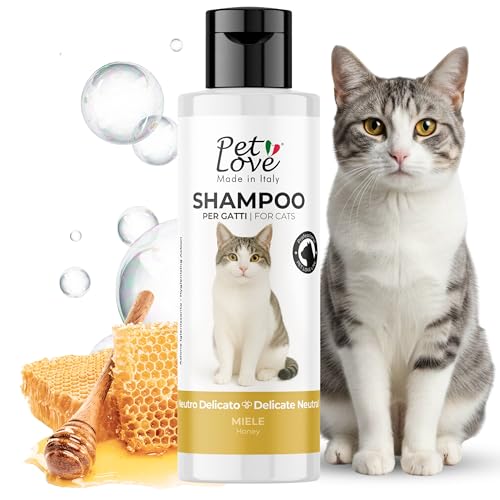 Pet Love Shampoo per Gatti Neutro e Delicato per Lavaggi Frequenti - Azione Detergente e Igienizzante per un Pelo Morbido e Luminoso, Adatto a Pelli Sensibili - Profumo di Miele, 250 ml