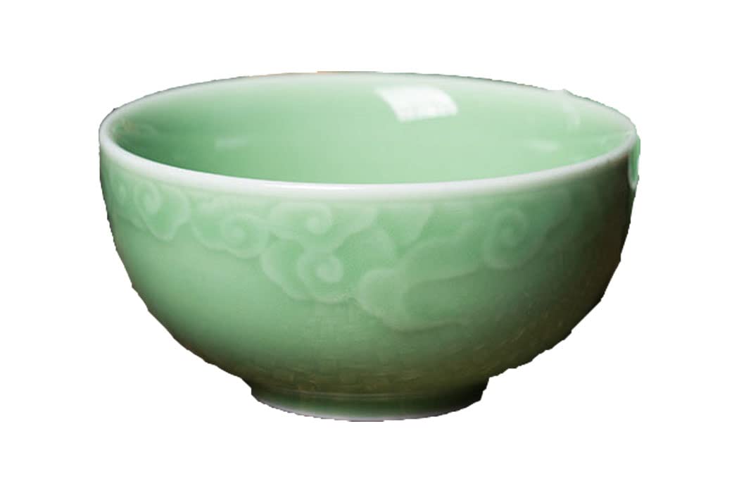 Seres Celadon Jade Green Porcelain Bowl embossed with Lucky Cloud,3 Colors-Green&Turquoise&Grey,龙泉青瓷碗 (Green)