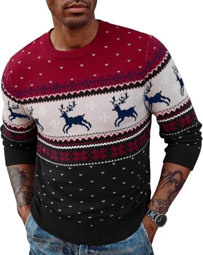 Wayleb Maglione Natale Uomo Manica Lunga con Renna e Neve Maglione Invernale Morbido Girocollo– Nero XL