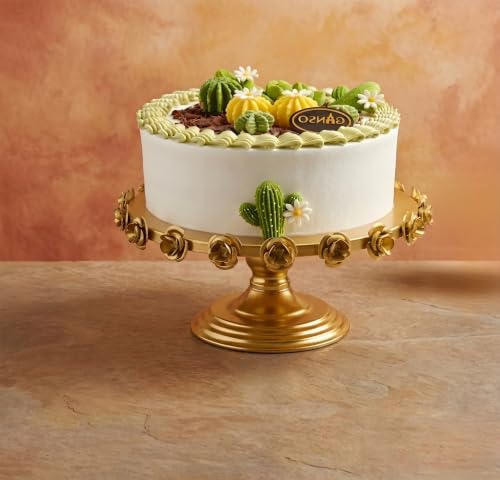 Image of Vintage Gold Cake Stand - 8 Inch Round Ornate Metal Cupcake Holder, Elegant Dessert Display Platter for Weddings, Birthday Parties, Baby Showers, and Afternoon Tea (Rose)