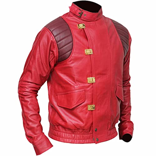 Men's Akira Shotaro Kaneda Red&Black Capsule Logo Text Cosplay Faux Leather Jacket3