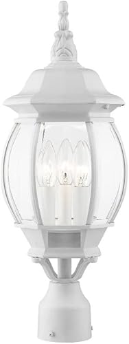 Miniatura 4 de Livex Lighting 7526-13 Luz superior para poste al aire libre con pantallas de vidrio biselado transparente, color blanco