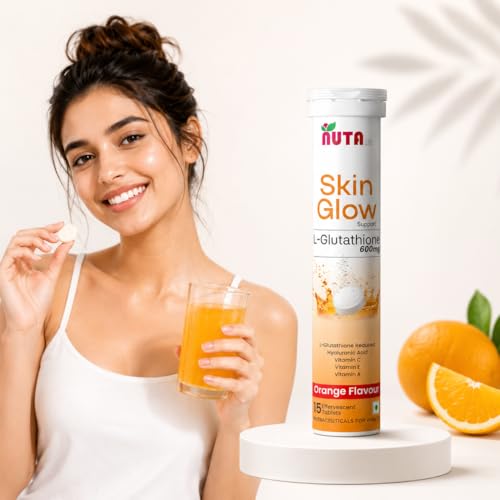 Image of Glutathione 600mg, HyaluronicTablets With Vitamin-C & A E | Advanced L-Glutathione for. Skin Glow formula, Skin Lighting, Hydration, Anti-Aging,Pigmentation And Tan Removal | Orange Flavor For Men & Women Pack Of 6 (90 Effervescent Tablet)