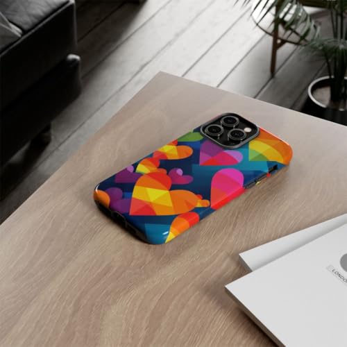 Coque iPhone 14 Pro Max motif cœurs géométriques colorés