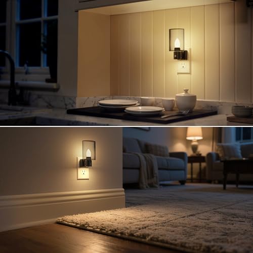 Image of DORESshop LED Night Light Plug in, Night Lights Plug into Wall, Dusk-to-Dawn Sensor, Vintage Farmhouse Decor, 3 Level Brightness Adjustable, Dimmable Nightlights for Adults, Bathroom, Hallway