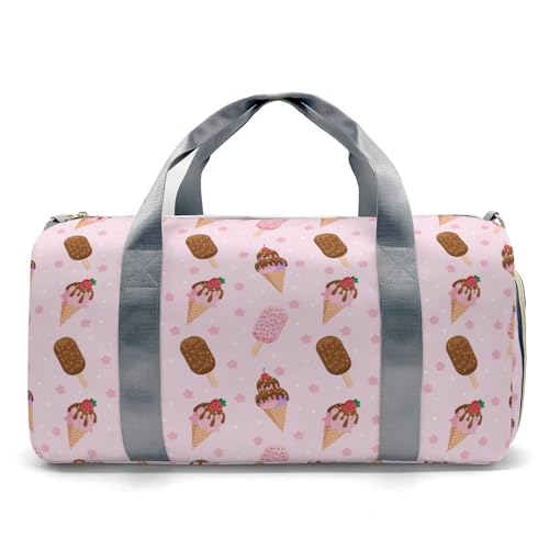 Elegant Ice Cream Custom Duffel Bag with Name, Waterproof Personalized Gym Bag, Travel Sports Overnight Bag with Shoe Compartment & Shoulder Strap2