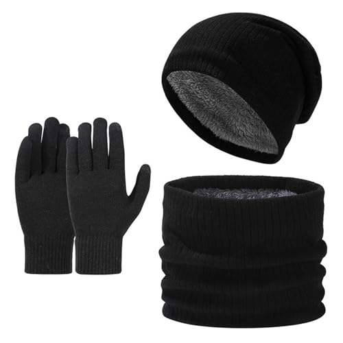 VACUBXBY Wintermütze, Schal & Handschuh-Sets für Herren Damen, Strick Gefüttert Beanie für Kaltes Wetter 3-in-1 Geschenk Set für den Winter