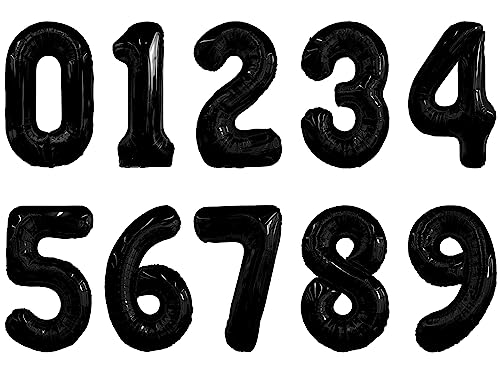 Image of Number Balloons 16 Inch Mylar Foil Number 0-9 Balloons Set for Party Decoration Custom Digital Balloons 10 Pieces Party Supplies (Black)