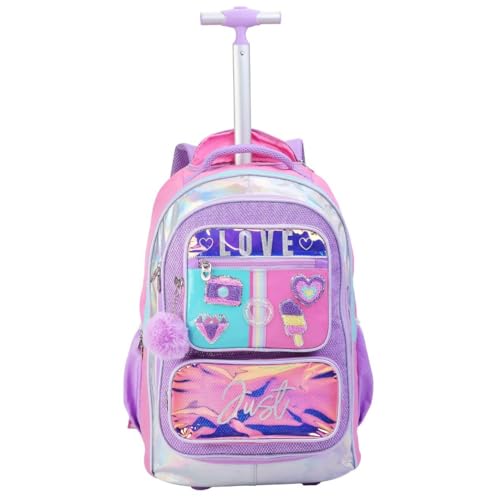 Mochila de Rodinhas Escolar Infantil, Alça Telescópica 2 Níveis, Compartimento Espaçoso, Design Ergonômico, para Crianças Meninas (Mochila de Rodinhas Just Love Mesh)