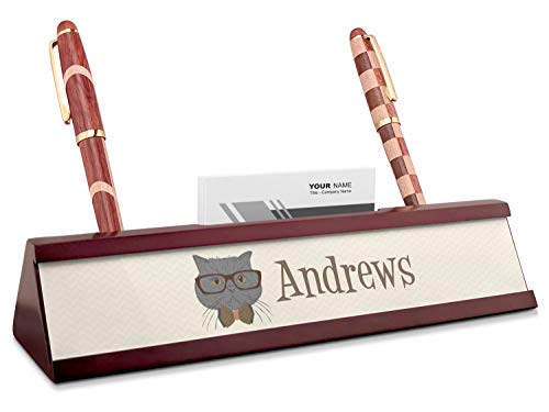 Personalized Hipster Cats Red Mahogany Nameplate Business