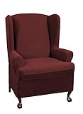 Maytex Reeves Stretch 1 - Piece T - Cushion Wingback Chair with Arms Furniture Cover Slipcover, Red
