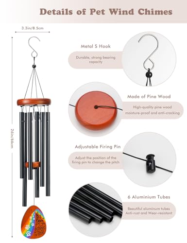 Dog Memorial Gifts for Loss of Dog, Pet Memorial Gifts for Dog,Pet Memorial Wind Chimes for Loss Dog,Loss of Dog Sympathy Gift Personalized Wind Chime with Rainbow Bridge for Outside Garden Patio