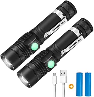 Yizhet LED Torch, 2 Pcs Rechargeable Torch 1000 Lumen Handheld Flashlight with Adjustable Focal, 4 Modes Tactical Flashlight Zoomable Pocket Torch Waterproof for Hiking Emergency Camping Outdoor