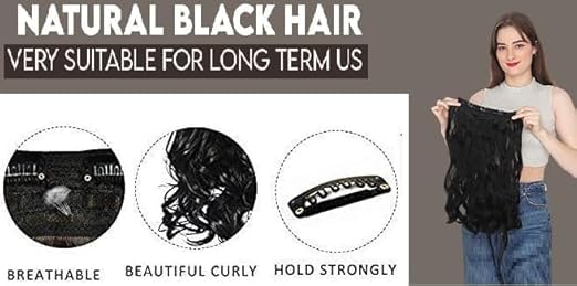 Image of ZAYA Curly Hair Extension for Women & Girls | Brown Wavy Hair 5 Clip Synthetic Wig | Bridal Party & Shadi Accessories