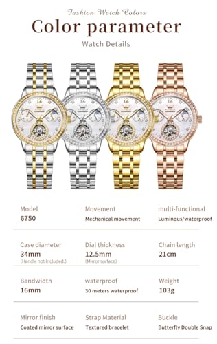Image of OLEVS Women Watches Automatic Mechanical Set Casual Diamond Dress Ladies Self Winding Two Tone Wrist Watch Date