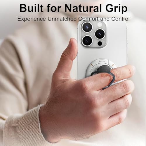 Image of Magnetic Ring Phone Holder Stand, 360 Rotatable Finger Grip, Double Sided Magnet, Adjustable Kickstand, Aluminum Alloy Mobile Stand (White)