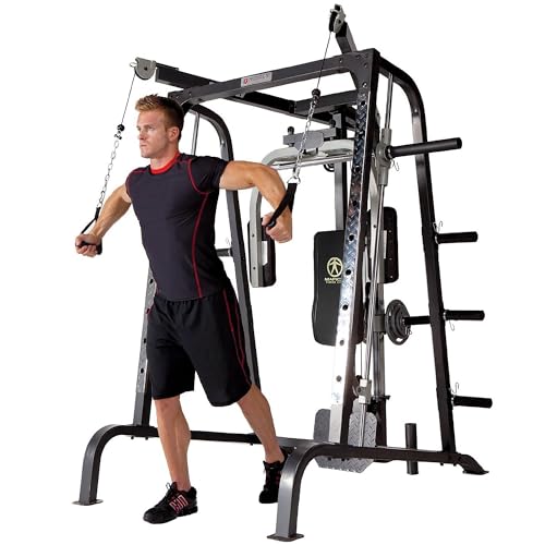 Imagen de Marcy Deluxe MD-9010G Máquina Smith Multifunción Barra Smith con Sistema Poleas  Estación Musculación con Banco Multiposición Independiente Peso Usuario 135kg Negro