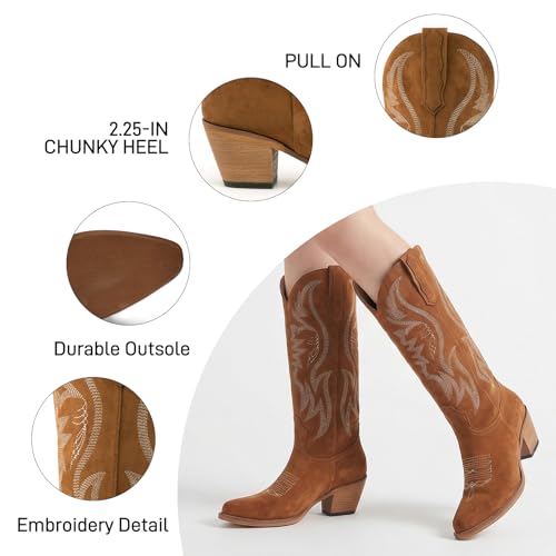 Image of Women's Mid Calf Cowboy Boots Western Pointed Toe Embroidered Boots