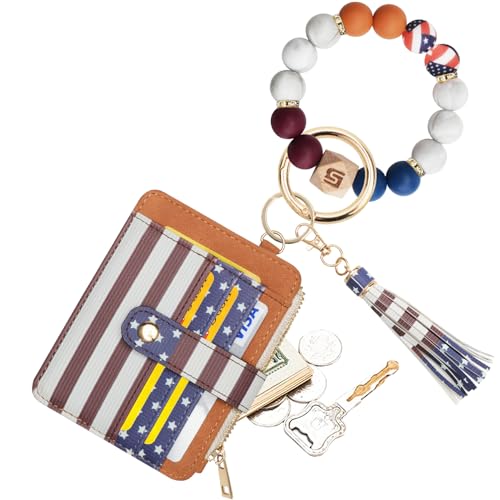 Image of COOLANS Silicone Bracelet Wristlet Wallet Credit Card Holder RFID ID Window Key Ring Tassel Slim Wallet Women Keychain Purse