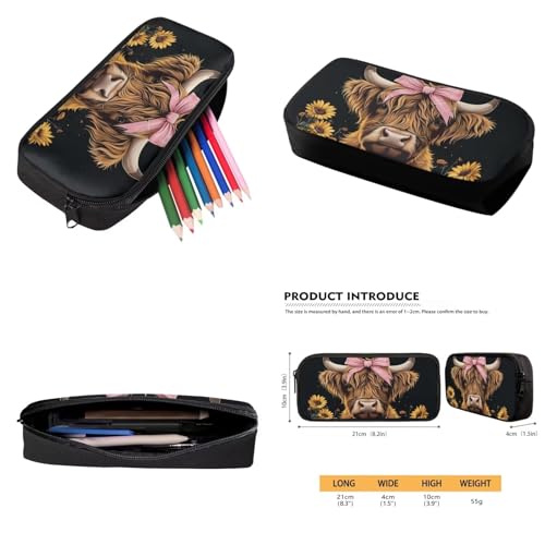 Highland Cow Kids School Backpack with Lunch Box 8-10/6-8 Black Bookbag Lunch Bag Pencil Pen Box Water Bottle Holder Kindergarten School Daycare Bag Satchel Bag 4pcs/set 6