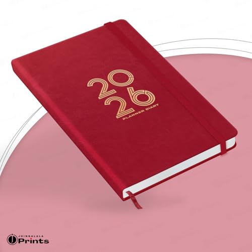 Image of Jhingalala Diaries - Hard Bound Leather Cover 2026 Diary with 365 Dates I Daily Planner Diary 2026 With Calendar | Size A5 15x21 cms (Red)