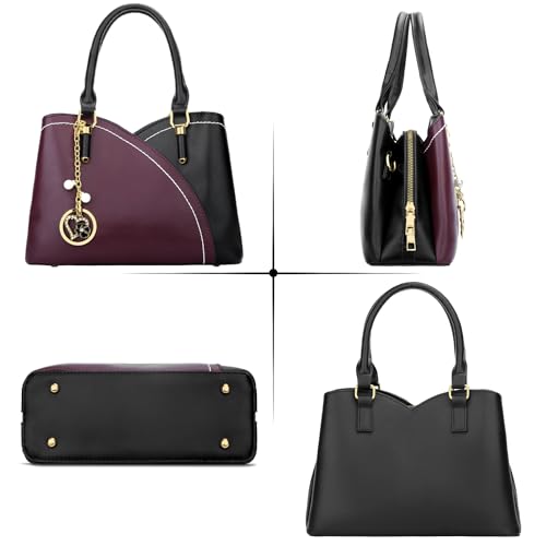 Image of KKXIU Triple Compartments Purses and Handbags for Women Fashion Ladies Satchel Shoulder Top Handle Bag