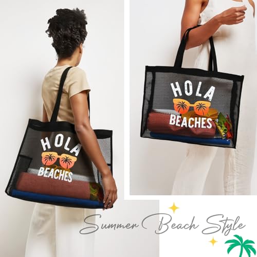 30L Large Beach Bag with Pouch Foldable Sandproof Lightweight Mesh Tote Bag with Two Pockets for Swimming Travel4