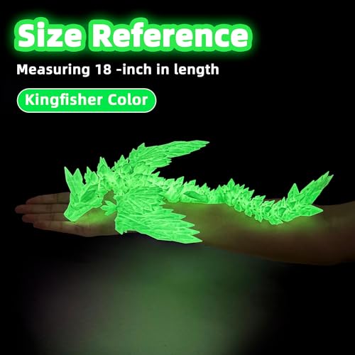 Image of 3D Printed Dragon - 18 inch Flying Articulated Dragon with Wings, Flexible Winged Crystal Fidget Toy, Home Decor, Birthday Gift, Desk Pet